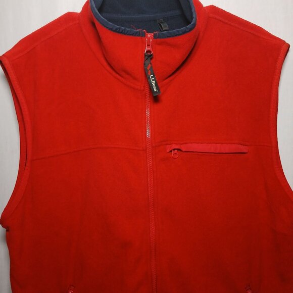L.L. Bean Mens Fleece Outdoor Vest Size Large Full Zip Warm Layered Red & Navy - Picture 5 of 11